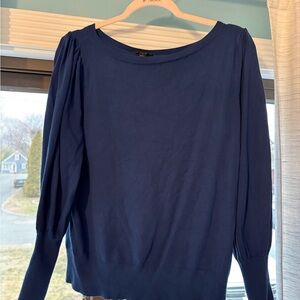 Ann Taylor Navy Blue Puff-Sleeve Sweater